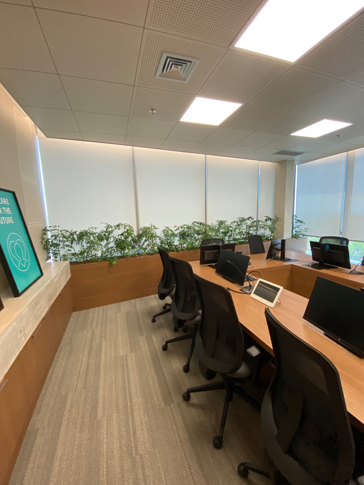 Jardineira linear acompanhando a bancada da sala de treinamento da Stellantis
